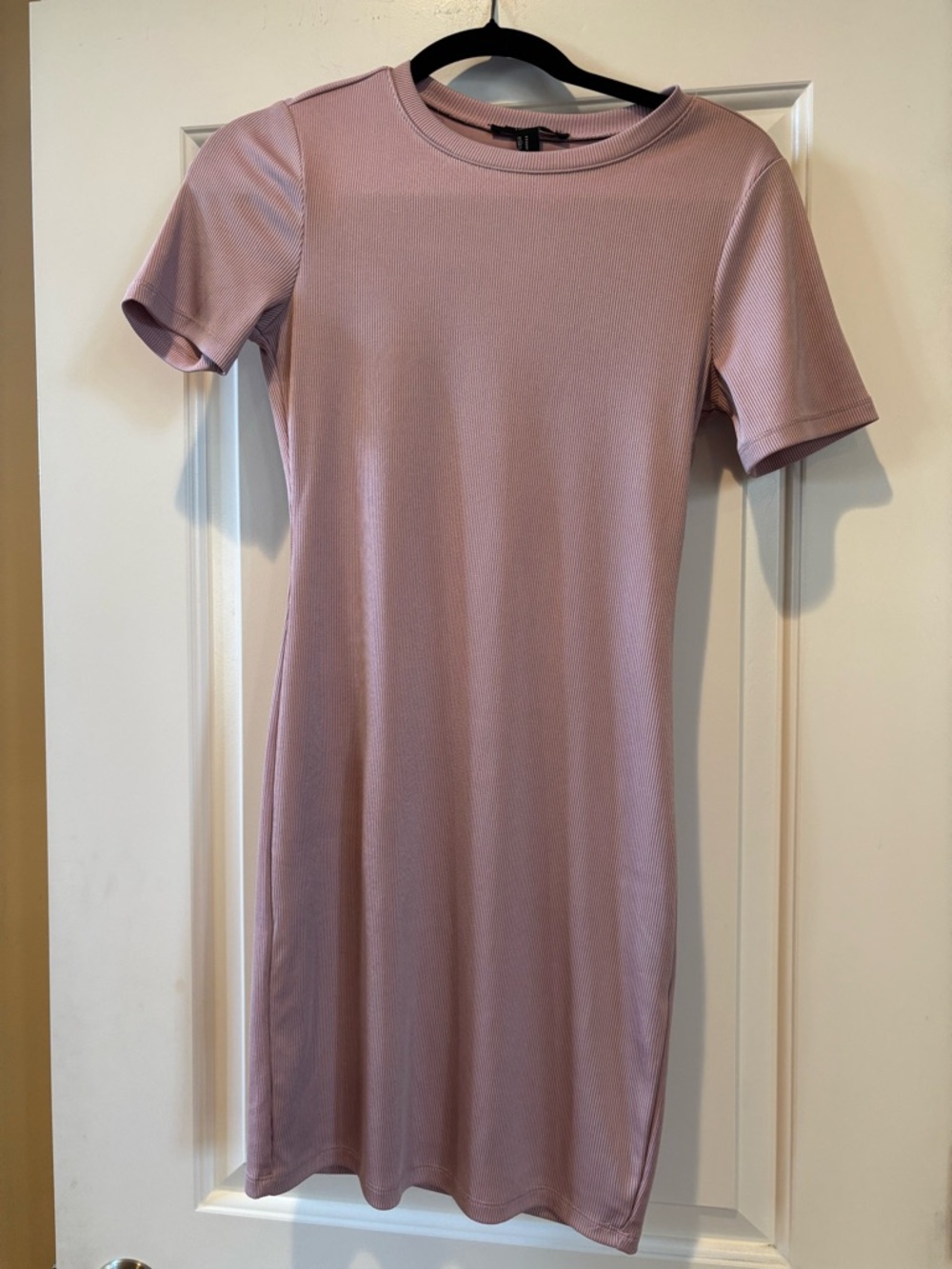 Forever 21 Ribbed Lined Short Sleeve Mini Dress — Mauve Pink